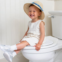 Load image into Gallery viewer, Smiling Toddler Sitting on Deployed Potty Proud Seat on Toilet
